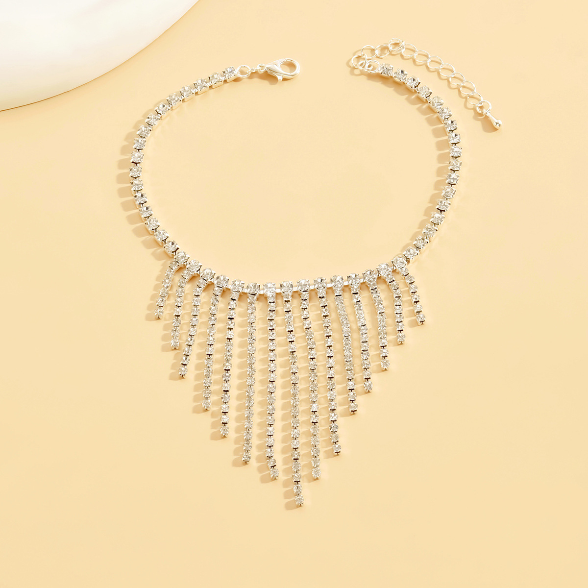 Crystal Tassel Anklet With Rhinestone Fringe Design